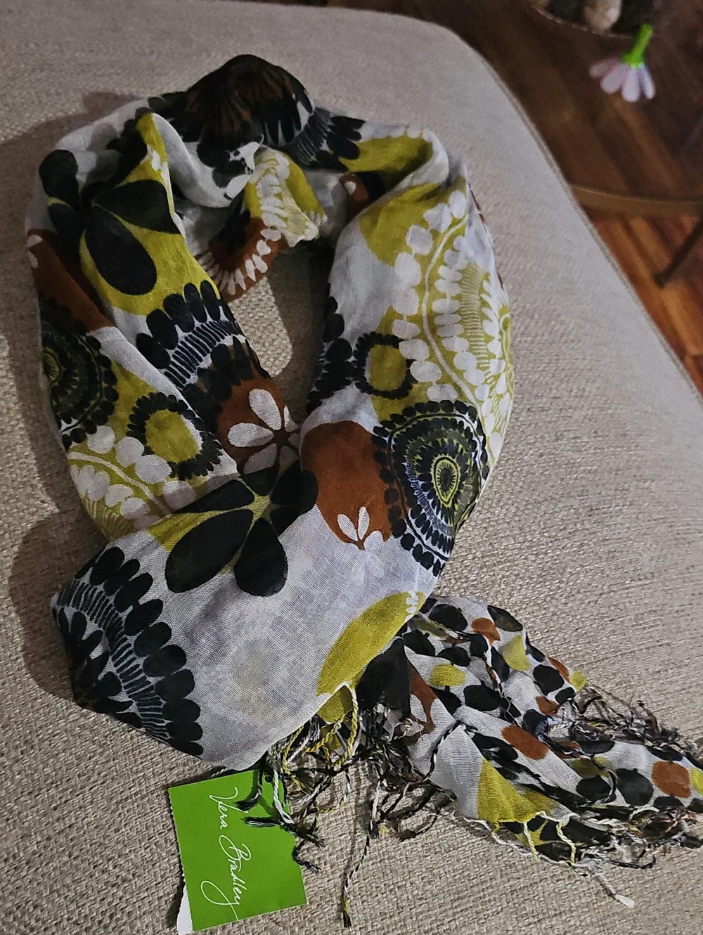 Vera Bradley Cocoa Moss Floral  Lightweight Soft Fringe  Scarf Multi  NWT